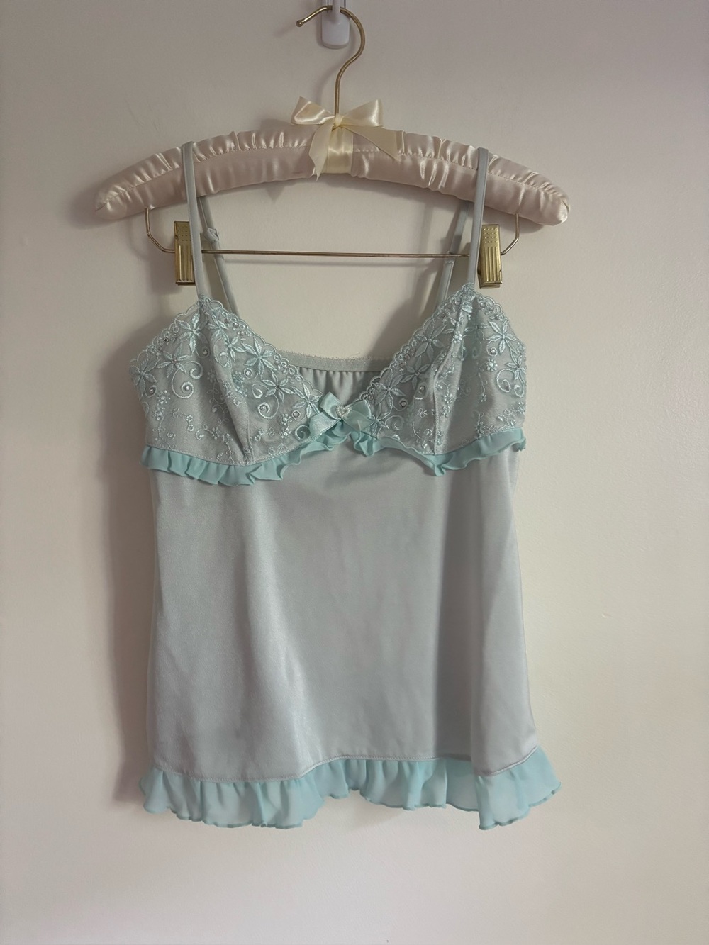 Aimer Feel Light Blue Lace-Trim Camisole Baby Doll Top